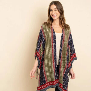 Boho Navy Print Kimono/Cardigan
